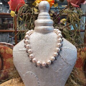 RODRIGO OTAZU Pink Pearl & Swarovski Crystal Stars Necklace